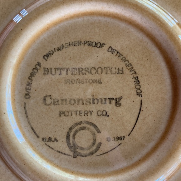 MCM 1960s Vintage Butterscotch Ironstone 11.5” Plate by Canonsburg Pottery Co. - Picture 4 of 8